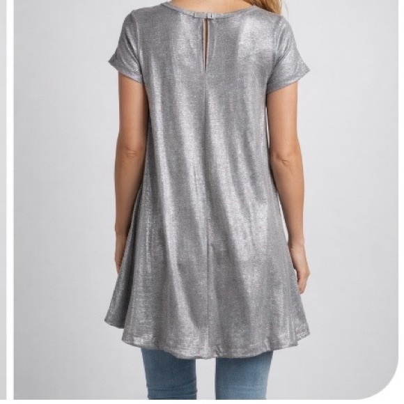 BORDEAUX Anthropologie Women’s XS Silver Metallic Swing Dress Tunic A-Line Top - Picture 2 of 13